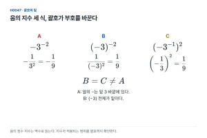 음의 지수 세 식, 괄호 한 쌍이 답의 부호를 바꾼다