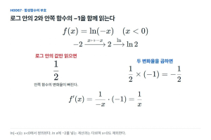 ln의 입력이 양수인지 확인해도 도함수의 부호는 따로 계산해야 한다
