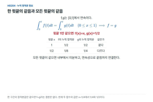 한 적분값의 일치와 모든 x에서의 일치를 구별한다