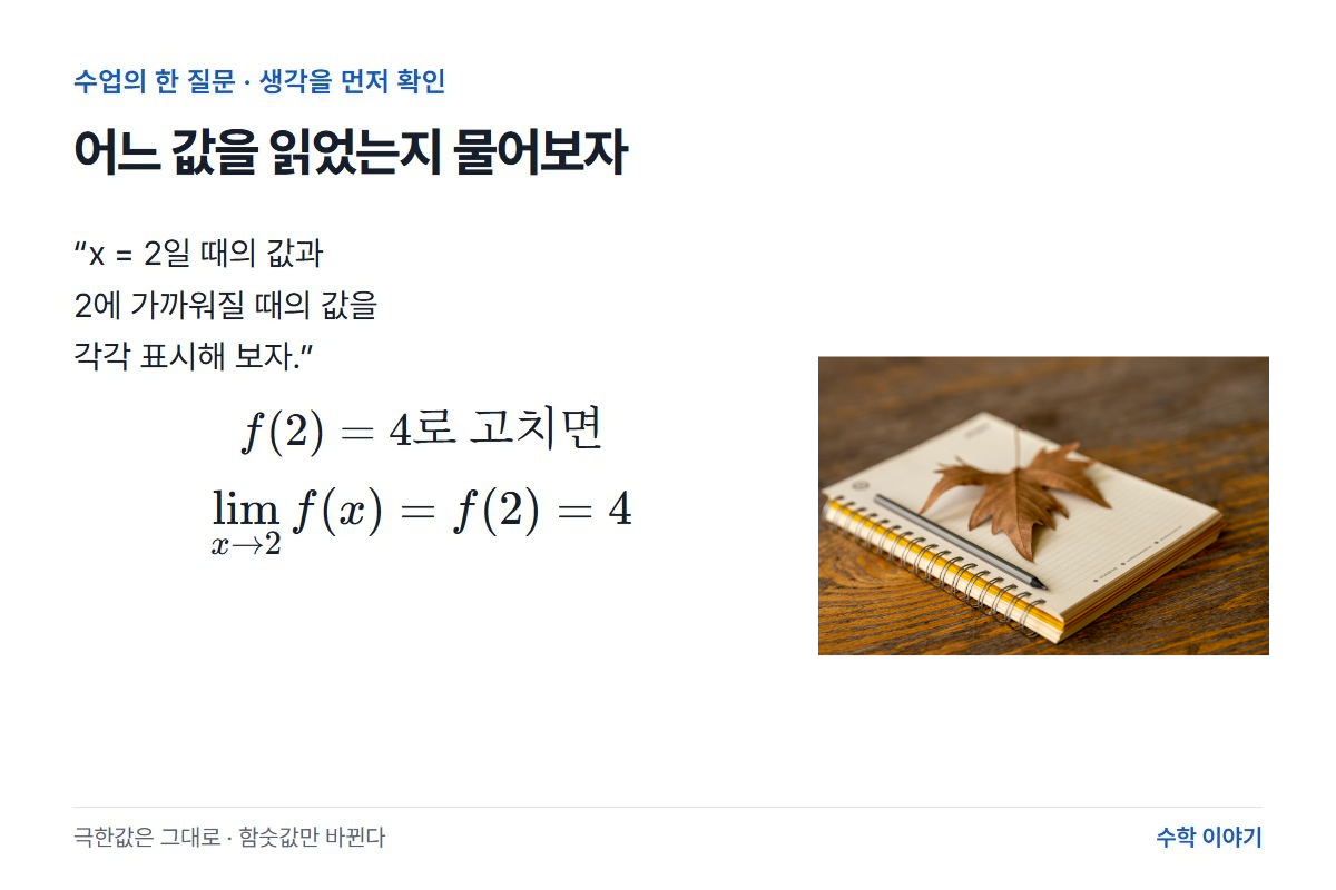 필기 사진과 함숫값을 바꾸어 연속을 확인하는 질문